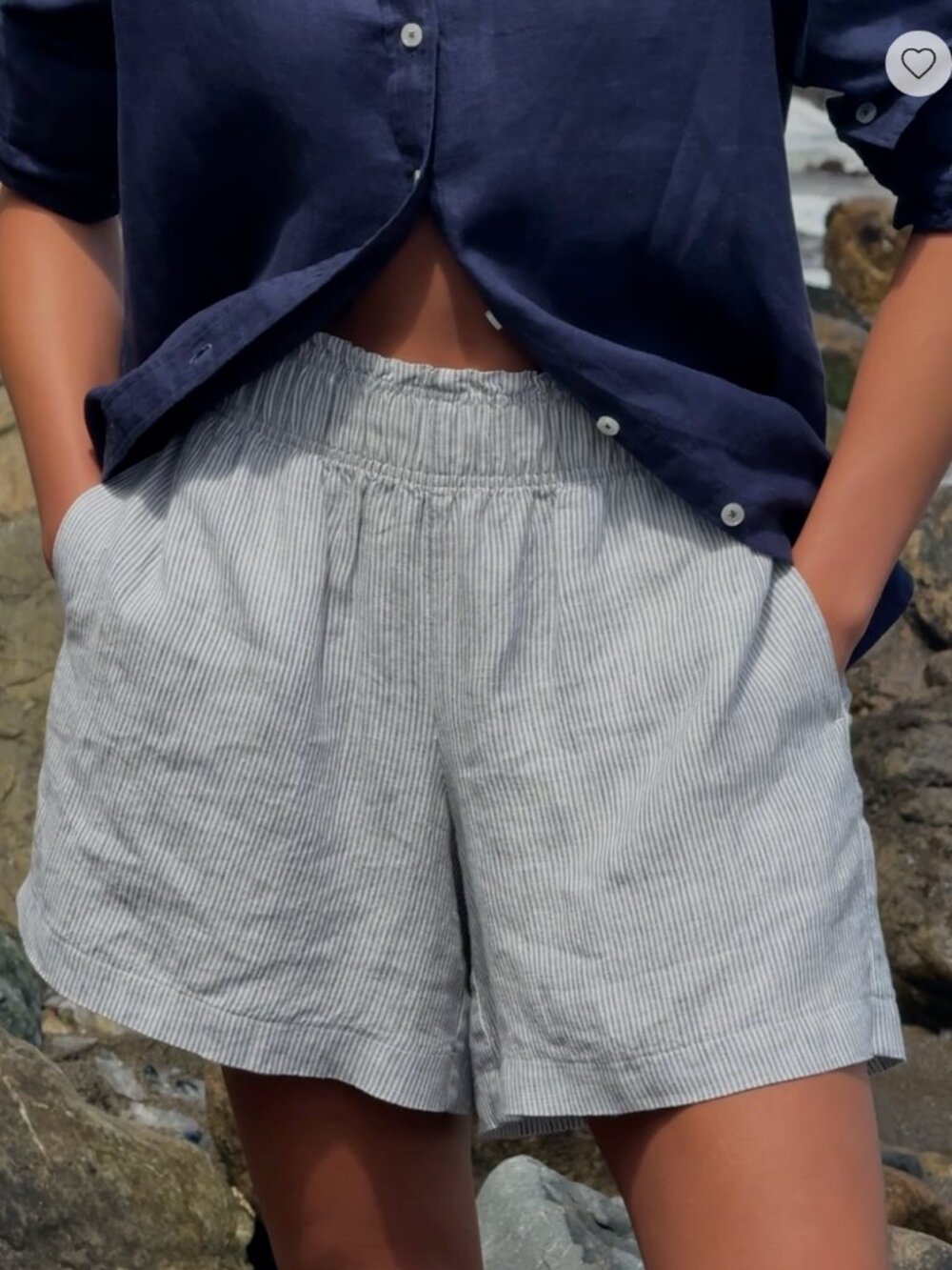 QUINCE 100% European Linen High Rise Blue Pinstriped Shorts M - Picture 8 of 8